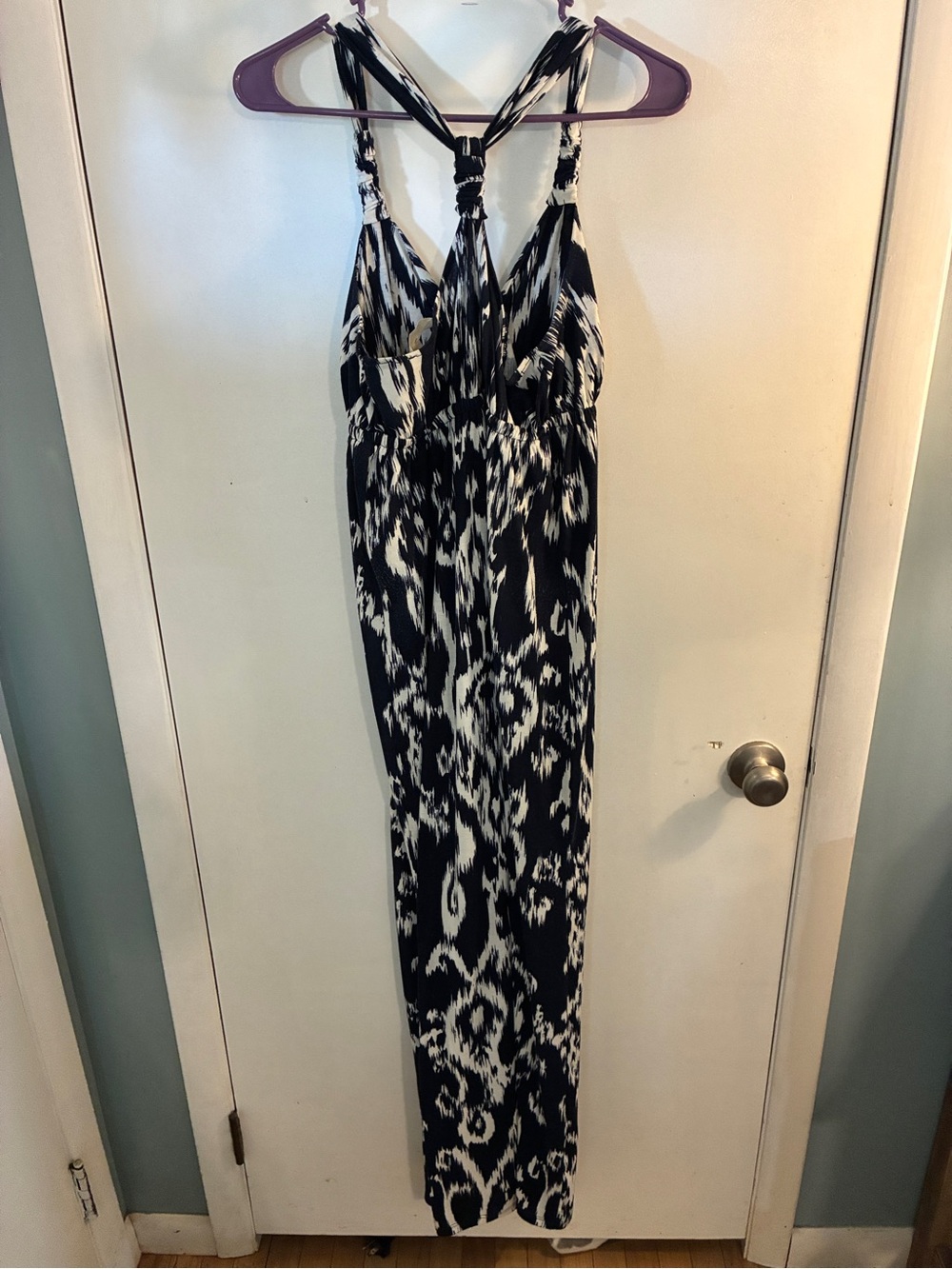 Navy & White Printed Halter Maxi Dress